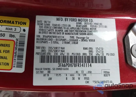 2015 Ford Fusion Se from USA, damaged, VIN 3FA6P0H78FR141114